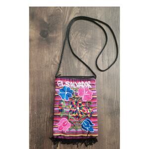 El Salvador Fringe Multicolored Woven Knit Bohemian Pouch Purse Crossbody